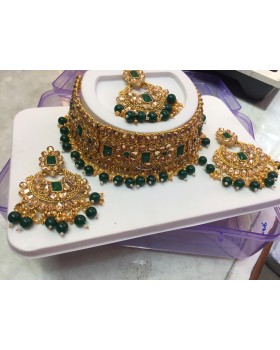 Golden Jewellery Set - Dark green Golden Jewellery Set - Dark green